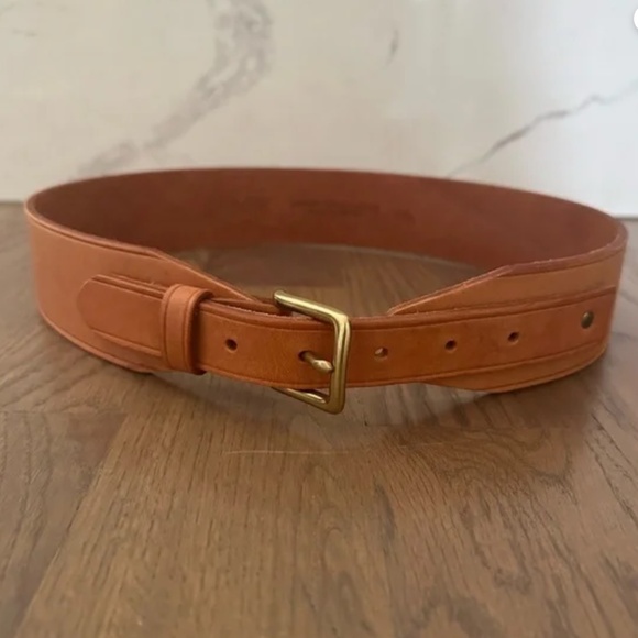 J. Crew Wide Leather Belt with Brass Buckle in Natural Tan Leather main image 6